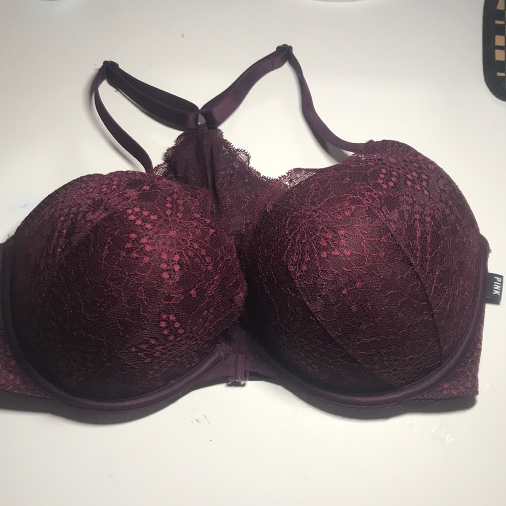 Maroon Padded Push up bra, front clasp